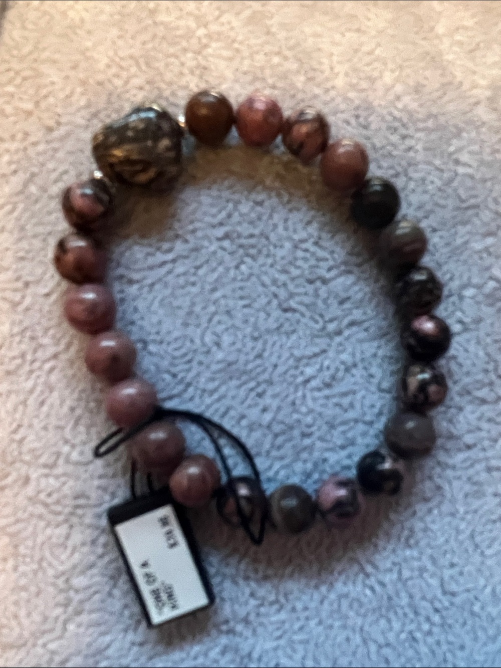 Polished Pink and Brown Stone Beaded Stretch Bracelet